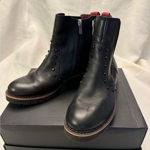 Pikolinos Leatger studded moto heel boots size 6.5 red stitching details biker - Picture 8 of 12